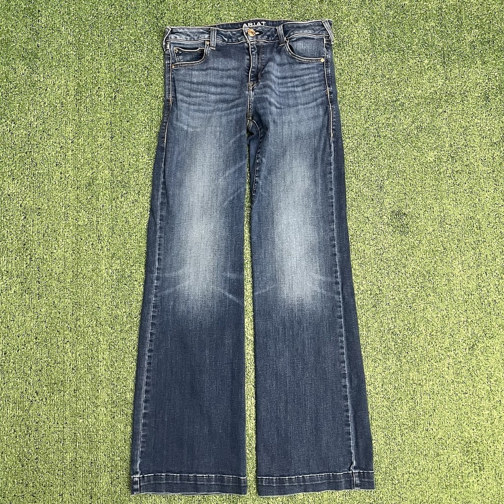 Ariat Women's Jeans 31L Mid Rise Kelsea Wide Leg Trouser Stretch Dark Wash